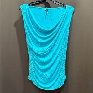 Maurices Teal Sleeveless, Ruched, Blouse with draped neckline. Size M